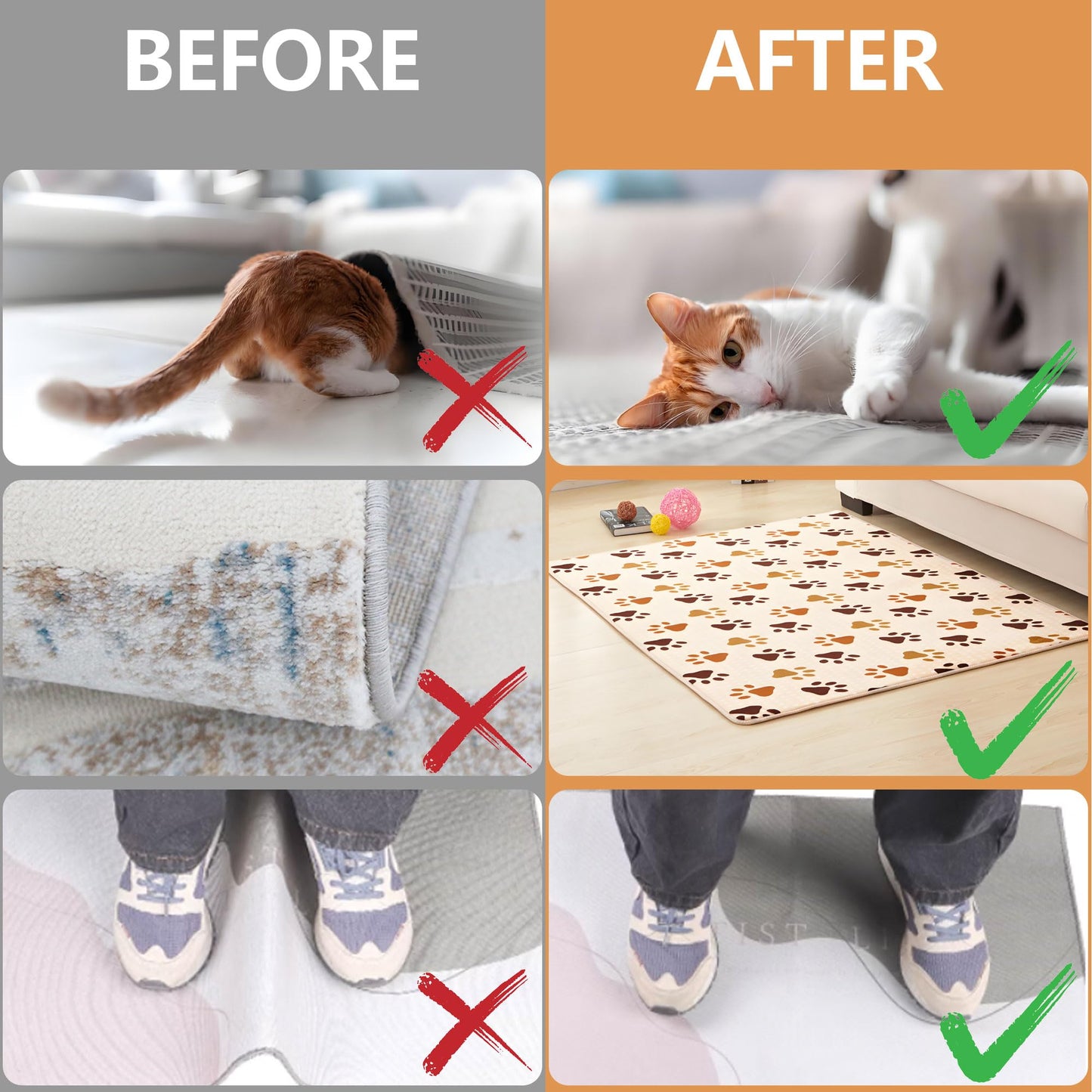 Rug Tape Grippers for Hardwood Floors, 8 Pcs Non Slip Double Sided Rug Pads – Reusable Washable Carpet Grippers, No Residue Removable Corner Holders for Area Rugs, Tile, Laminate, Vinyl, Marble