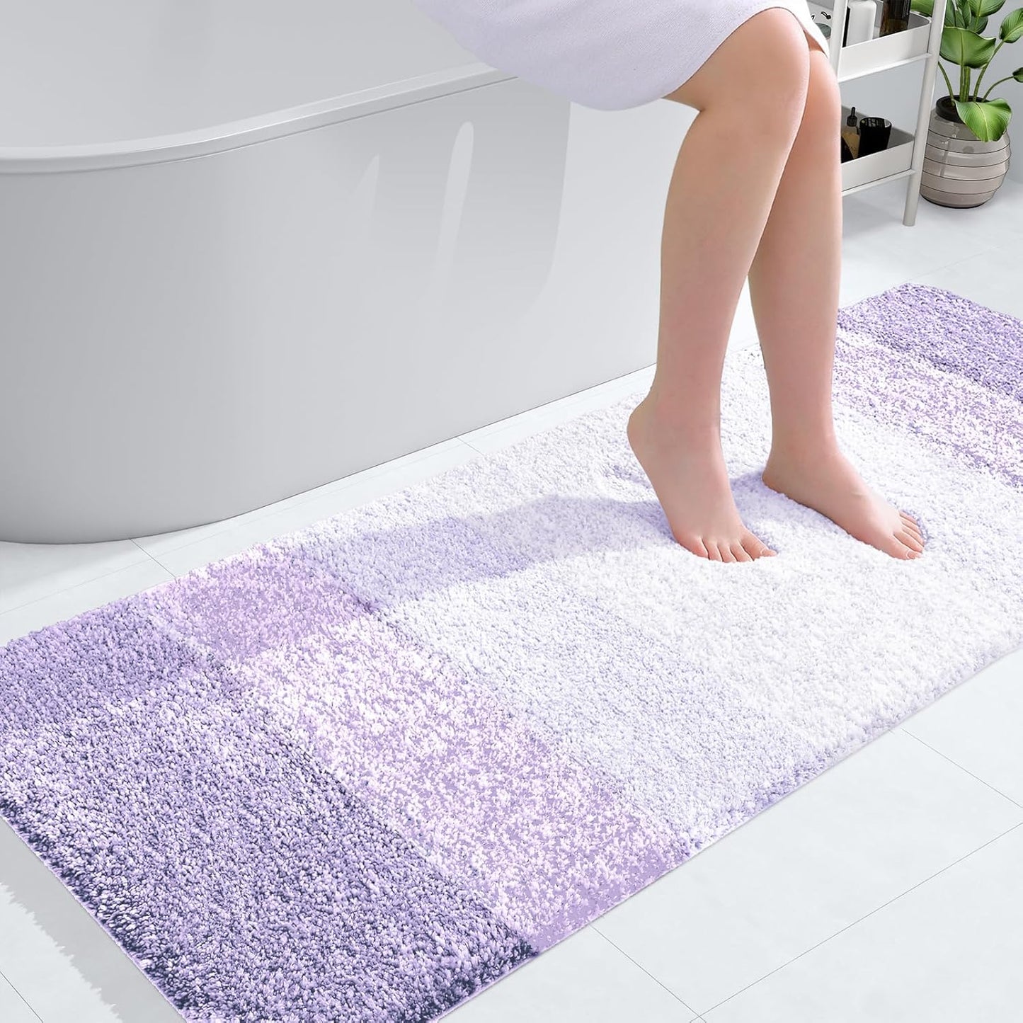 OLANLY Large Bath Rug Mat - Extra Soft Microfiber, Quick Dry & Washable | 54x24, Light Purple