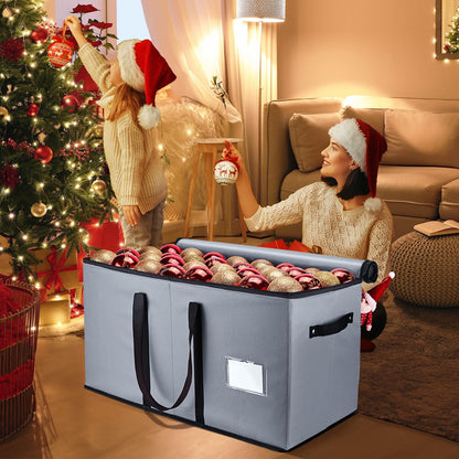 Mrrihand Ornament Storage Box - Dual Zipper Container for 128 Holiday Ornaments | 8 Trays, Grey