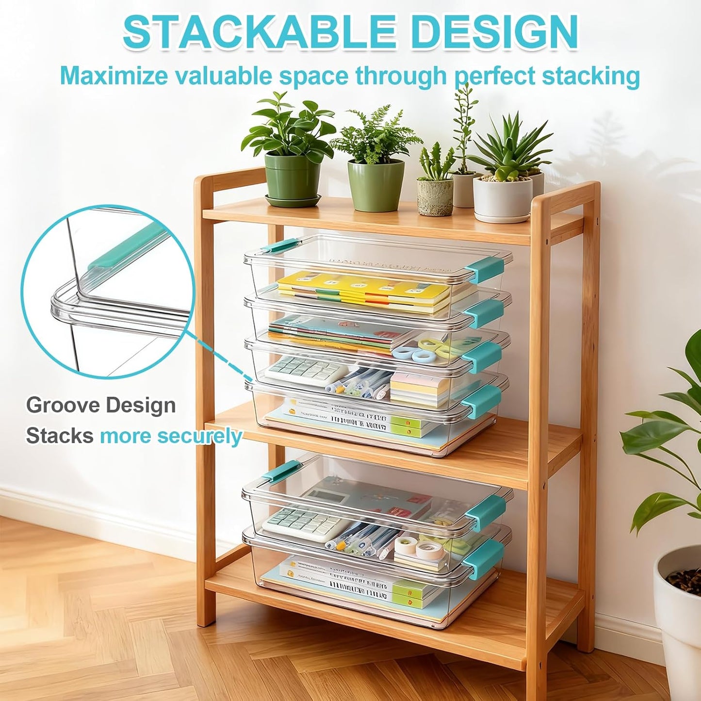 Skiennix 6 Qt Clear Plastic Storage Bins - Stackable Organizers with Lids for Crafts & Documents | 2 Pack