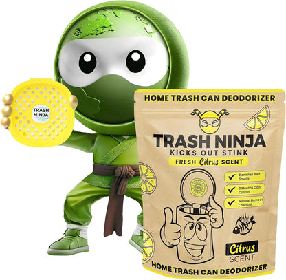 Trash Ninja Odor Eliminator - Long-Lasting Citrus Scent Deodorizer with Activated Charcoal | Freshens Garbage Cans, Fridges, Bathrooms, Kitchens & Diaper Pails