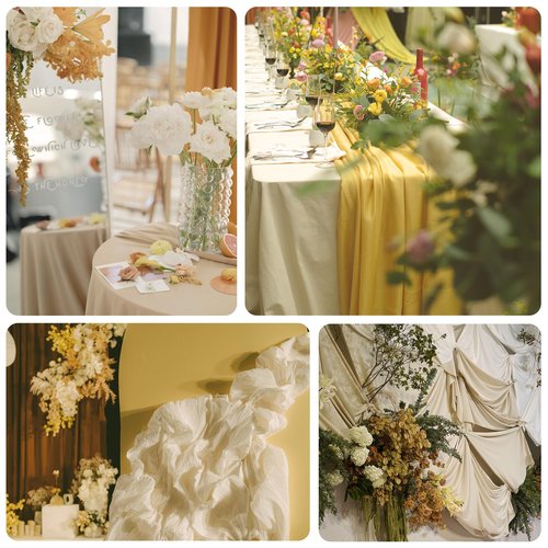 ButterMelt 4 Pack Beige 10ft Cheesecloth Table Runner, Boho 35x120 Inch Long, Gauze Table Runner Decor for Baby Shower Bridal Shower or Wedding Party