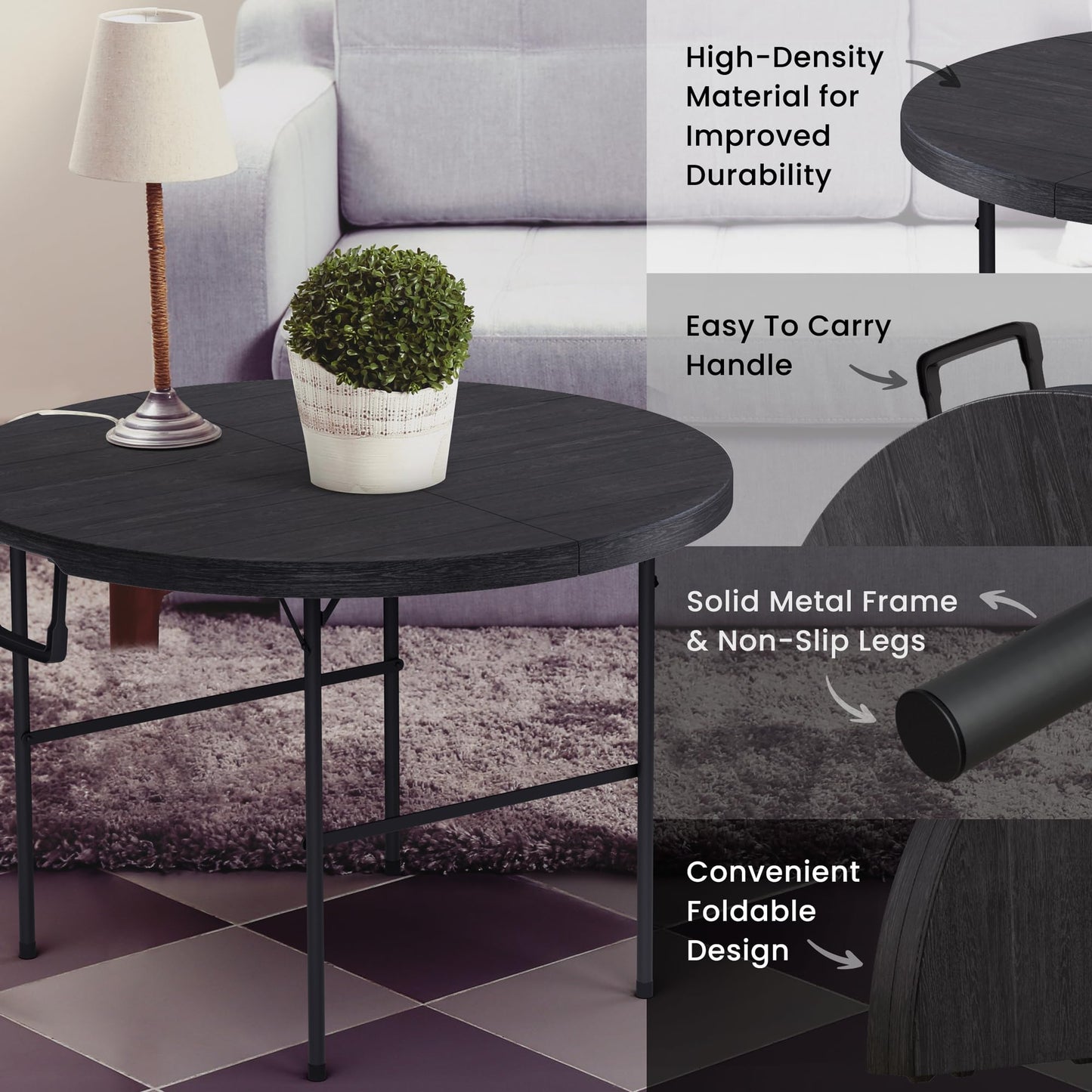 Our Modern Space 3.5 Feet Circular Round Foldable Table with Built in Handle & Steel Legs | Heavy Duty Portable | Perfect for Party, Dining, Wedding, Events, Picnic Indoor, Outdoor, Camping, Utility