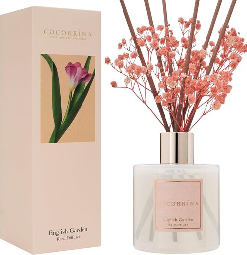 Cocorrína Reed Diffuser - English Garden Scented Home Fragrance | 8 Sticks for Elegant Bathroom Decor
