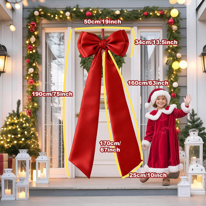 Skiennix Christmas Tree Topper Bow - Giant Red Satin Bow for Holiday Decor | 75x19 Inch Size