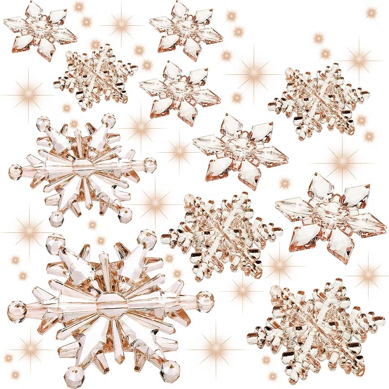 Champagne 45 Pcs Christmas Acrylic Snowflake Ornaments Set - 3 Sizes with Hanging Buckles