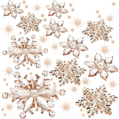 Champagne 45 Pcs Christmas Acrylic Snowflake Ornaments Set - 3 Sizes with Hanging Buckles