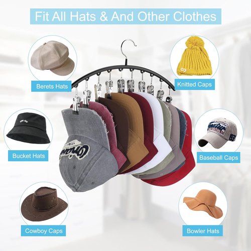 Hat Hangers | Metal 2-Pack Hat Organizer by [Brand Name] - Perfect for Baseball Caps & Accessories, Black