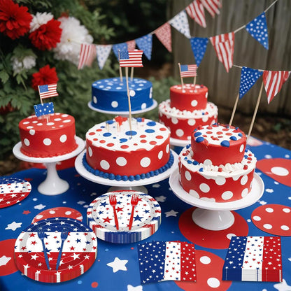 Regine Switzerland Patriotic Party Supplies Set - 100 Pcs Disposable Red, White, and Blue Tableware for 25 Guests | Perfect for 4th of July, Memorial Day, and Labor Day Celebrations