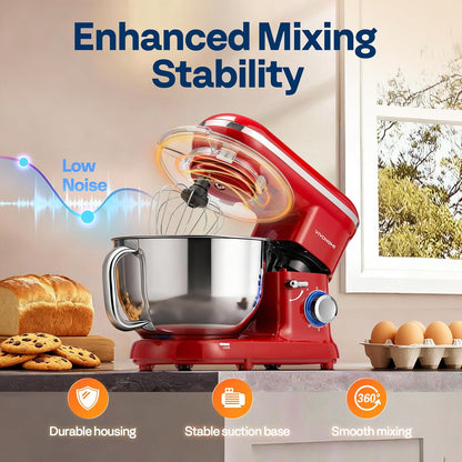 VIVOHOME Stand Mixer - 660W 10-Speed 6 Quart Tilt-Head Kitchen Electric Food Mixer, Red