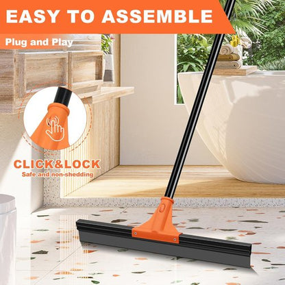 JEHONN Heavy Duty Floor Squeegee - 58.3-Inch Long Handle Rubber Scraper for Indoor/Outdoor Cleaning
