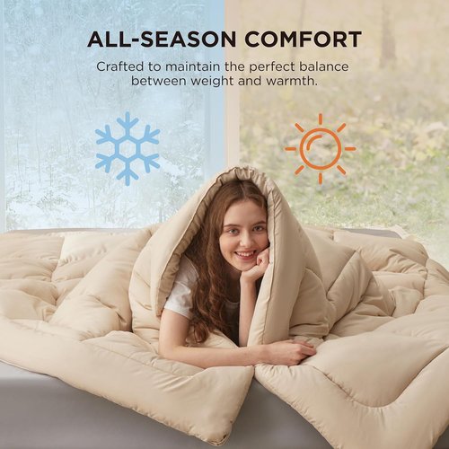 Bedsure Comforter Duvet Insert - King Size Quilted Down Alternative Bedding, All Season, Beige 90 x 102 Inches