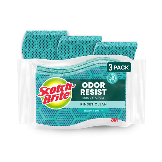 Scotch-Brite Odor Resist Heavy Duty Scrub Sponge, Dishwasher-Safe Kitchen sponges for Serious Scrubbing, Multipurpose Dish Sponge for Stuck-On Messes, 3 Scrubbing Sponges