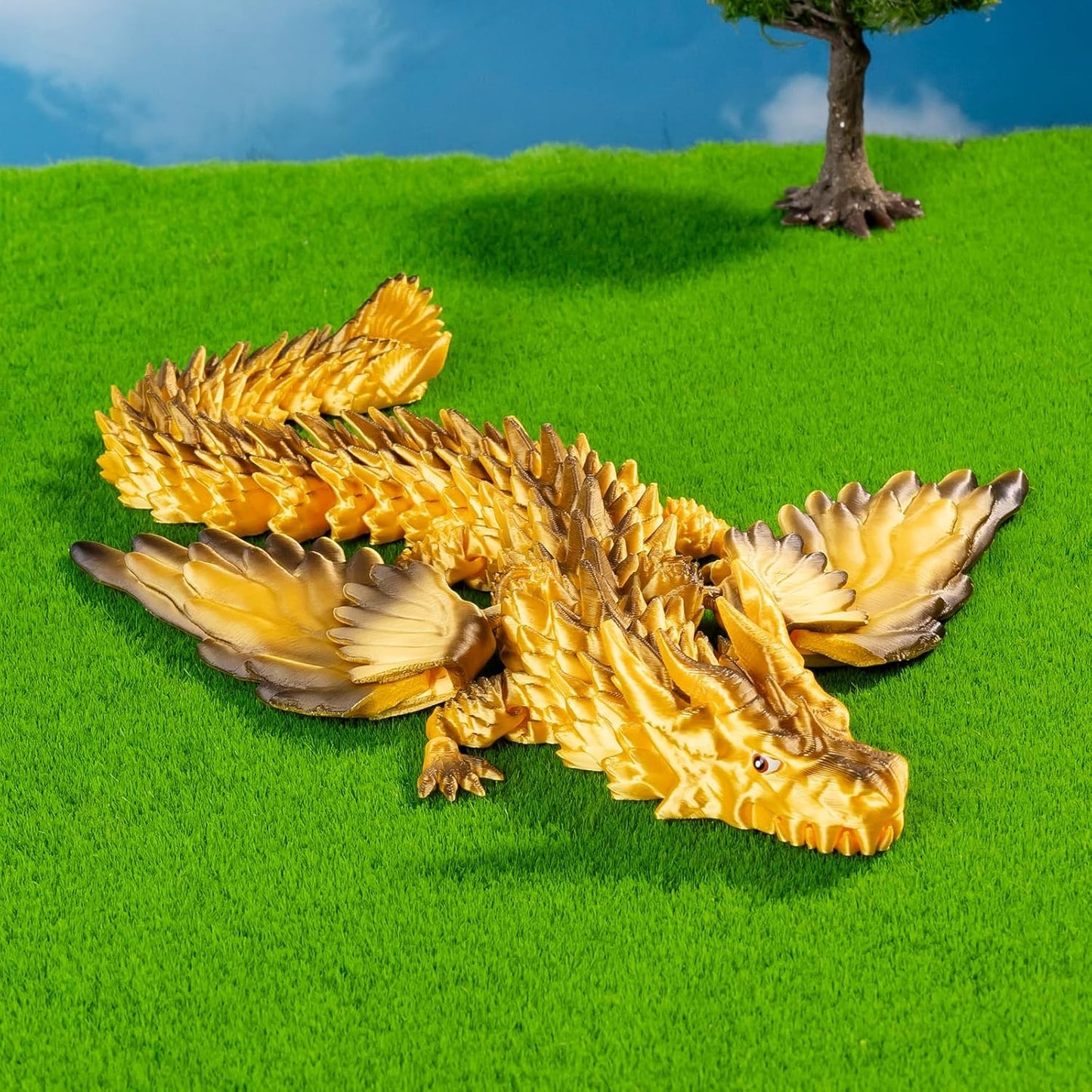 Skiennix 3D Printed Dragon Eggs - Articulated Silk Gold Dragons Inside | 12.5-Inch Decorative Collectible
