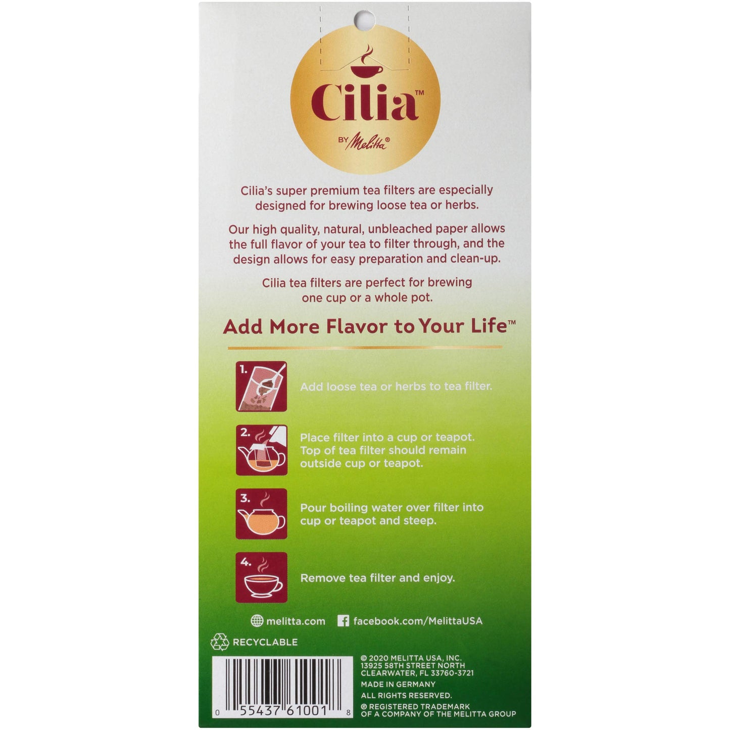 Cilia by Melitta Tea Filters, White, 40 Count (Pack of 6) 240 Total Filters Count