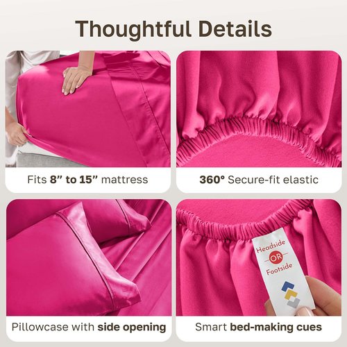 California Design Den Twin Bed Sheet Set - 100% Cotton, 400 Thread Count, Silky Sateen - Hot Pink