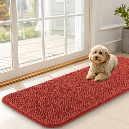 OLANLY Dog Door Mat - Absorbent Non-Slip Washable Doormat for Muddy Paws | 47x17, Maple Red