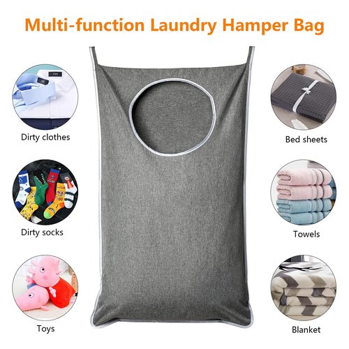 ANSTROUT XL Hanging Laundry Hamper, Extra Large Tear-resistance Door Hamper with 2 Types Hooks for Dirty Clothes, Save Bathroom Space Hanging Laundry Bag (36.5x 22 Inch,Grey)