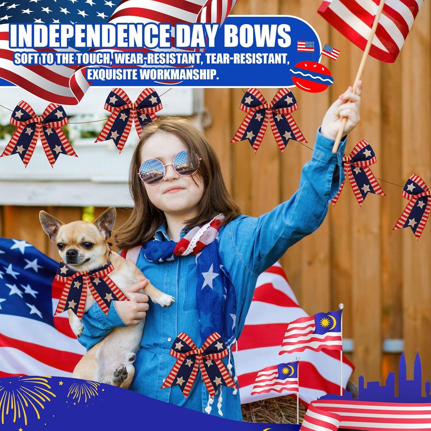 Skiennix 12 Pcs 6-Inch Patriotic Bows - Red, White & Blue Burlap Decor for 250th Anniversary
