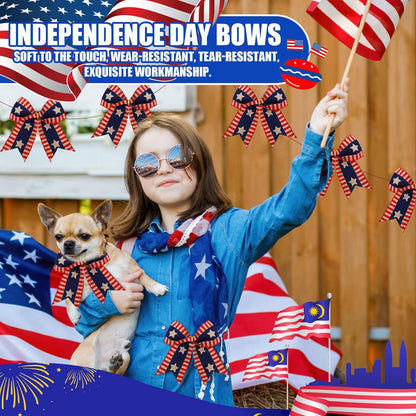 Skiennix 12 Pcs 6-Inch Patriotic Bows - Red, White & Blue Burlap Decor for 250th Anniversary