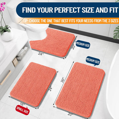 OLANLY Bath Rugs - Extra Soft Chenille, Quick-Dry, Machine Washable | 24x16 Coral Bathroom Mats