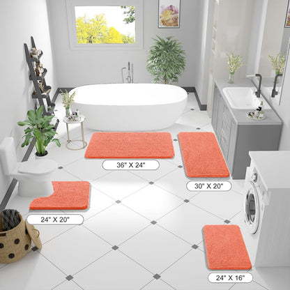 OLANLY Bathroom Rugs - Extra Soft Chenille Bath Mats | Quick-Dry, Machine Washable, 36x24, Coral