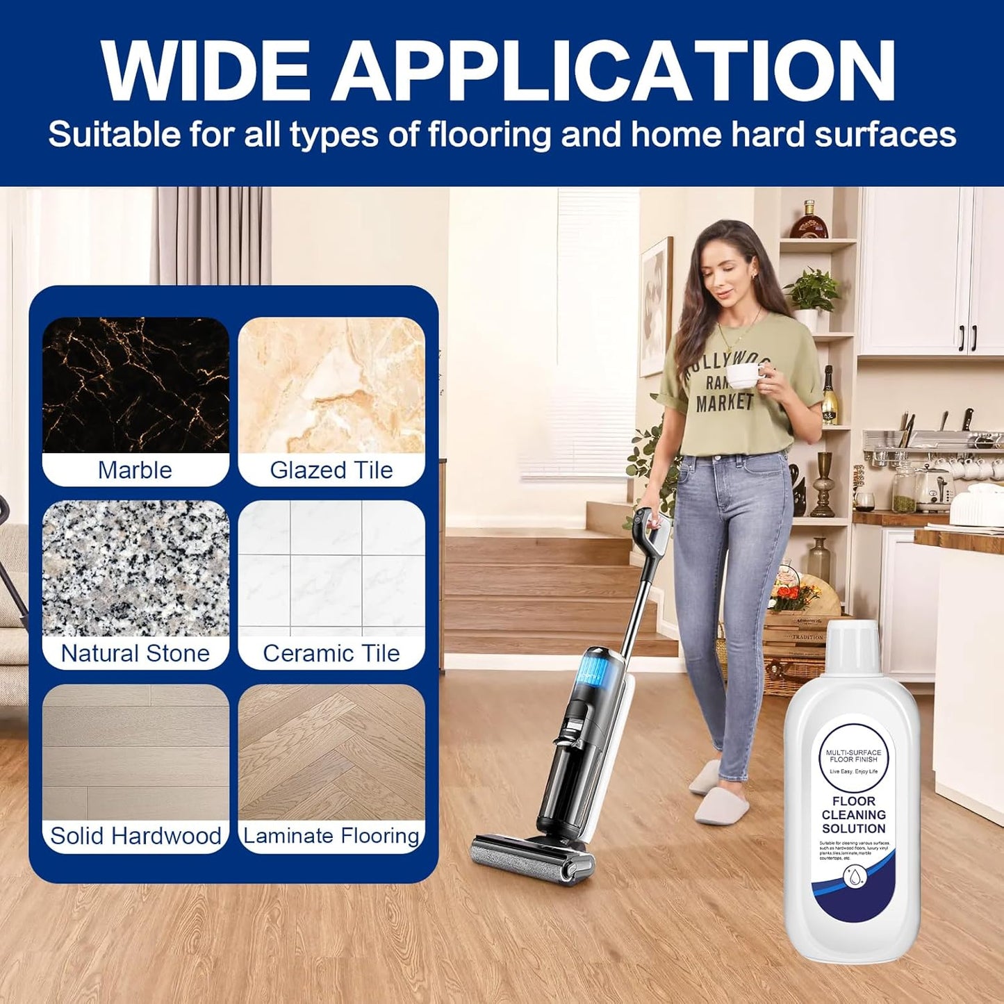 YHOVID Multi-Surface Floor Cleaning Solution - Compatible Refill for Tineco Vacuum Mop | 4 Bottle Pack