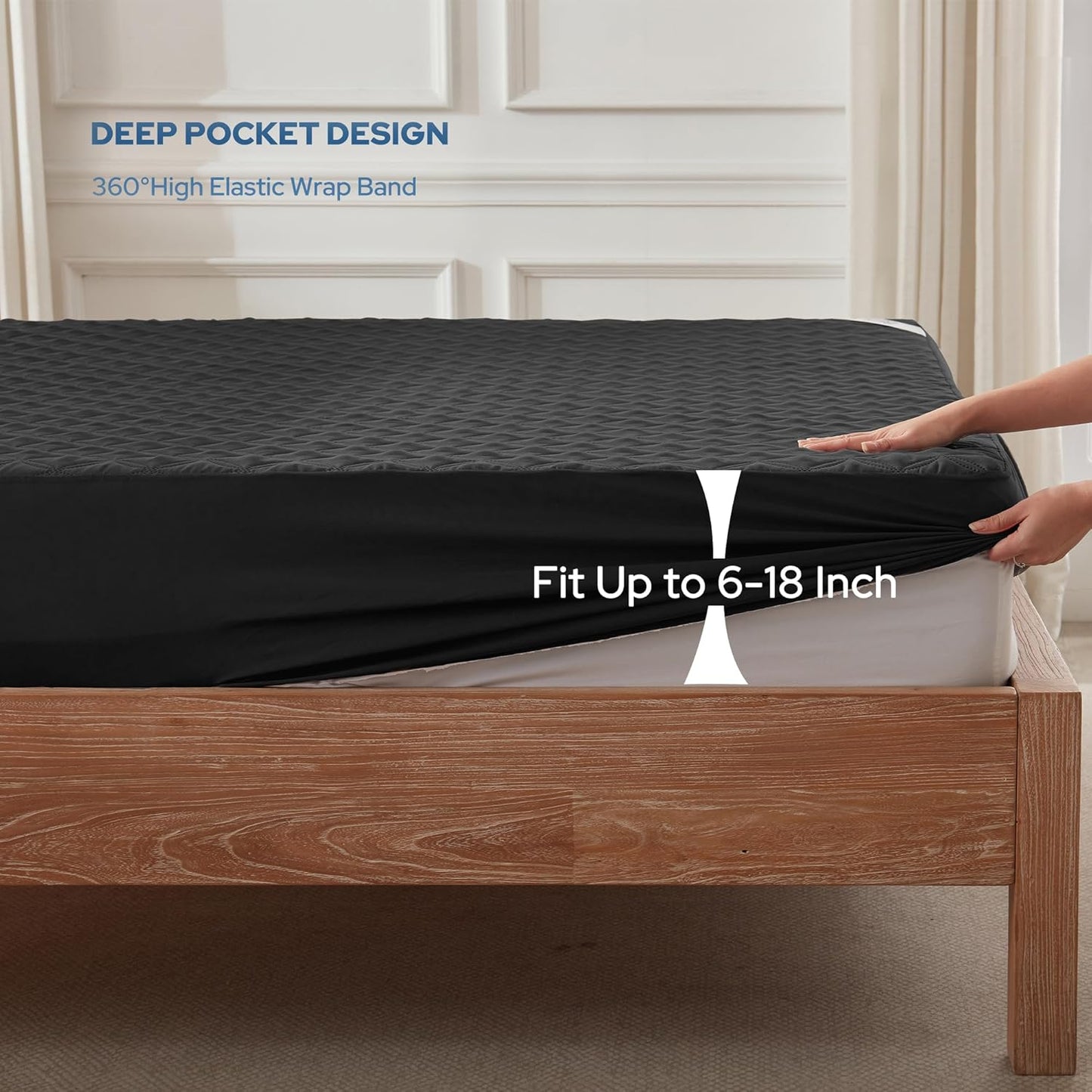 BEDLORE Waterproof Mattress Protector - Soft, Breathable Twin Size Pad for 6"-15" Depth (Black)