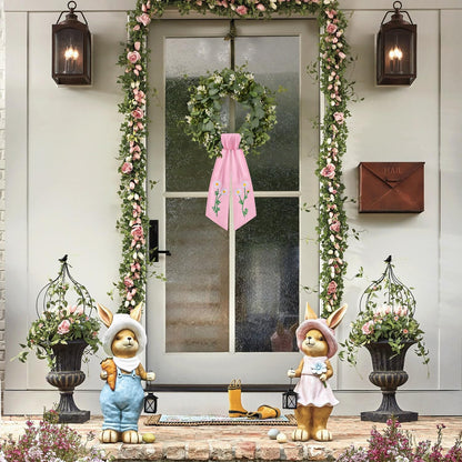 Skiennix 2 Pack Daisy Floral Wreath Sash - Embroidered Spring Ribbon Decor for Front Door | Pink