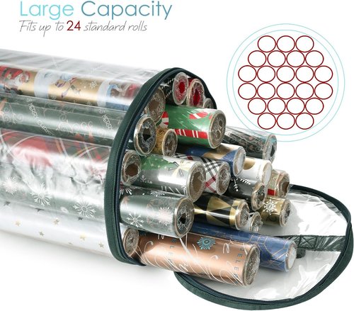 Hearth & Harbor Wrapping Paper Storage Container - Tear-Proof Organizer Holds Up to 14 Rolls | Clear Design