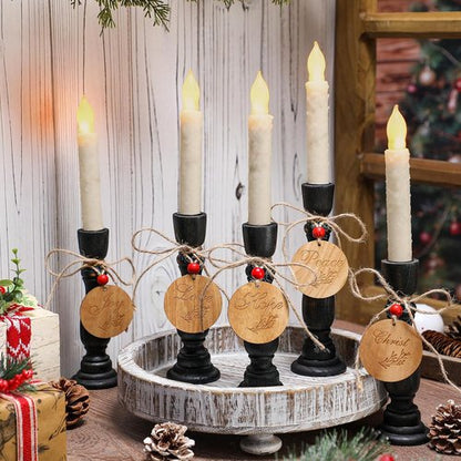 Cinnvoice Christmas Candle Holders Set - Rustic Wood Centerpiece with Peace, Love, Hope Tags | 8.26'' & 7''