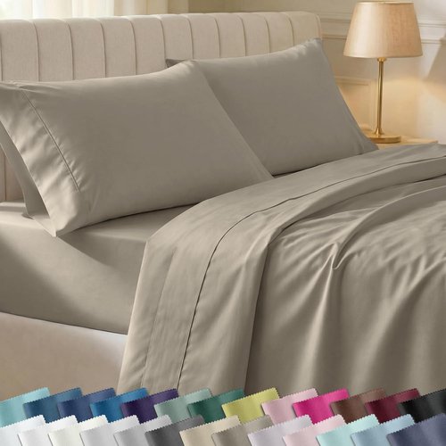 California Design Den 100% Cotton Bed Sheets Set - Silky Smooth Sateen Weave, Deep Pockets, Full Size - Taupe