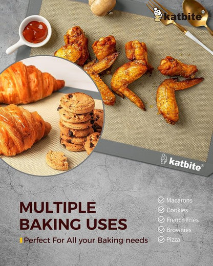 Katbite Silicone Baking Mat Set - Large Nonstick Bakeware Mats for Cookies & Pastry | 3-Piece Set (2 Half Sheets & 1 Quarter)