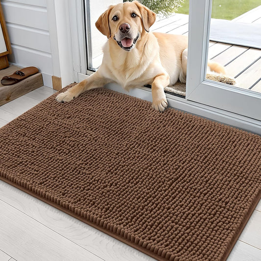 OLANLY Dog Door Mat - Absorbent Non-Slip Chenille Mat for Muddy Paws | 35x24 Mocha Indoor Carpet