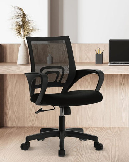 NEO CHAIR Office Desk Computer Chair Ergonomic Mesh Gaming Cushion Seat with Comfy Lumbar Mid Back Support Adjustable Height Swivel Rolling Wheels for Home Task (Black)