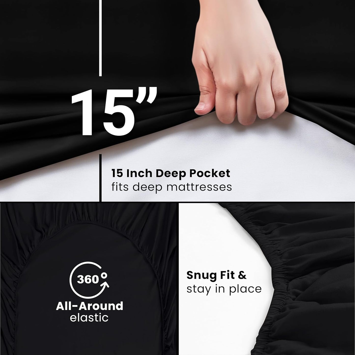 Utopia Bedding Queen Fitted Sheet - Soft Microfiber - Deep Pocket Design - Fade Resistant - Black