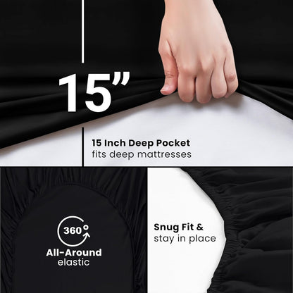 Utopia Bedding Queen Fitted Sheet - Soft Microfiber - Deep Pocket Design - Fade Resistant - Black