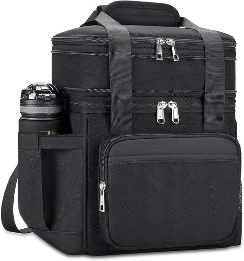 Holuxer Insulated Lunch Bag - Double Deck Leakproof Cooler Tote for Men & Women | Large 15L Black Lunch Box for Work & Outdoor
