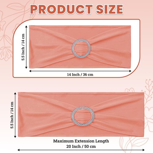 MDS Spandex Chair Sashes - Premium Stretch Covers with Buckle Slider for Weddings & Events | Coral Peach, Pack of 50