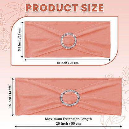 MDS Spandex Chair Sashes - Premium Stretch Covers with Buckle Slider for Weddings & Events | Coral Peach, Pack of 50