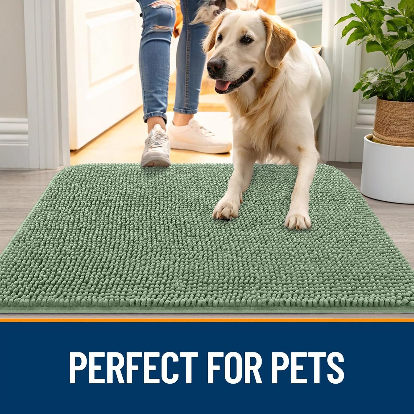 OLANLY Dog Door Mat - Absorbent Non-Slip Washable Doormat for Muddy Paws | 59x20 Olive Green