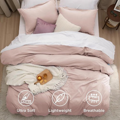 Bedsure Rose Pink Duvet Cover Set - Extra Soft 3-Piece Full Size Bedding, 80x90 Inches with Zipper Closure