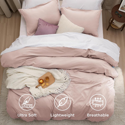 Bedsure Rose Pink Duvet Cover Set - Extra Soft 3-Piece King Size Bedding, 104x90 Inches with Zipper Closure & 2 Pillow Shams