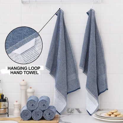 Homaxy Premium Kitchen Towels - Highly Absorbent Cotton Dish Towels | 6 Pack, 18”x28”, Navy Blue
