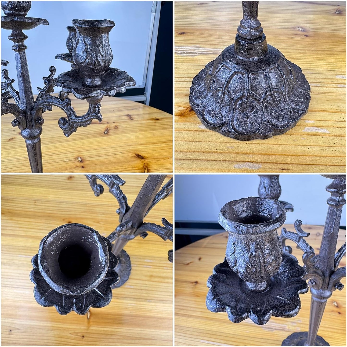 Antique Rust Brown Cast Iron Candelabra - 5-Arm Vintage Floral Candle Holder | 17" Tall Rustic Centerpiece