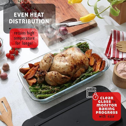 EATEX 8-Piece Deep Glass Casserole Set - Oven-Safe Bakeware with Plastic Lids | Perfect for Lasagna & Leftovers