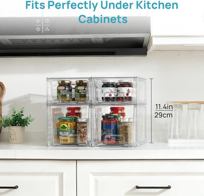 Vtopmart Clear Stackable Storage Drawers - Easy Assembly Organizers for Kitchen, Bathroom & Pantry | 4 Pack