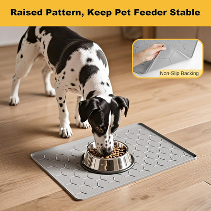 Pieviev Dog & Cat Food Bowl Mat - Waterproof Silicone with High Raised Edge | 24''x16'', Light Gray
