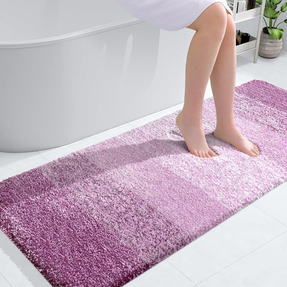 OLANLY Bathroom Runner Rugs - Extra Soft Microfiber Bath Mats | 54x24, Quick Dry, Rubber Backing, Pinkish-Purple