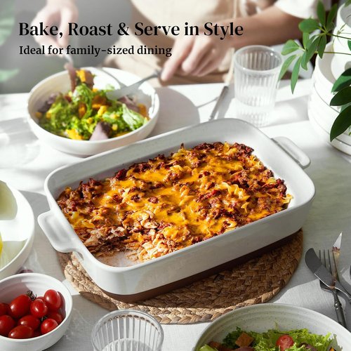 DOWAN Ceramic Casserole Dish - 9x13 Deep Lasagna Pan | Durable Oven-Safe Baking Dish, 4.3 Quarts, Alabaster White